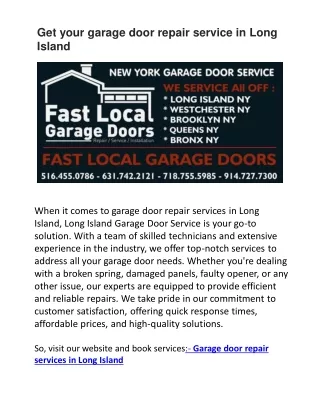 Get your garage door repair service in Long Island