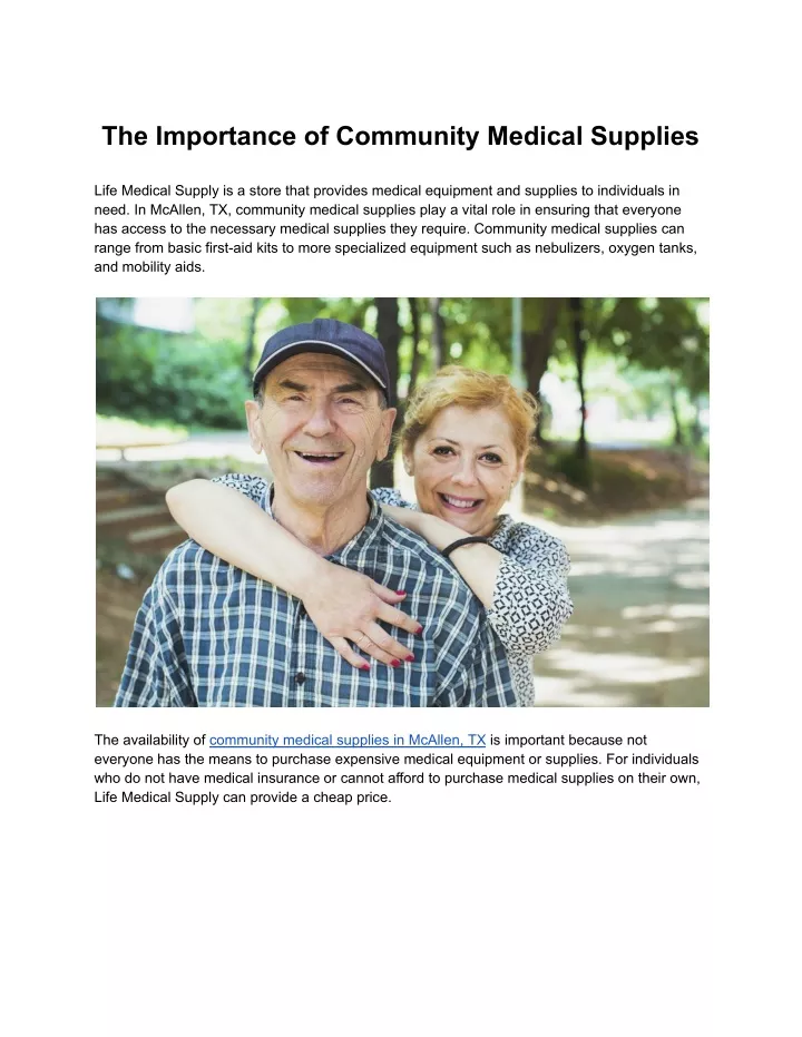 the importance of community medical supplies