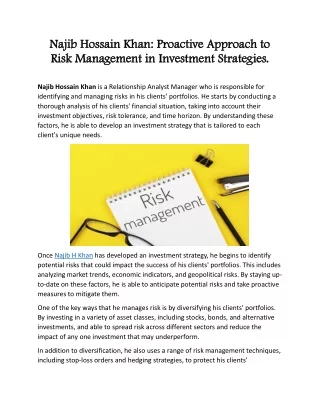 Proactive Approach to Risk Management in Investment Strategies.