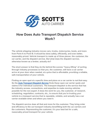 How Does Auto Transport Dispatch Service Work_