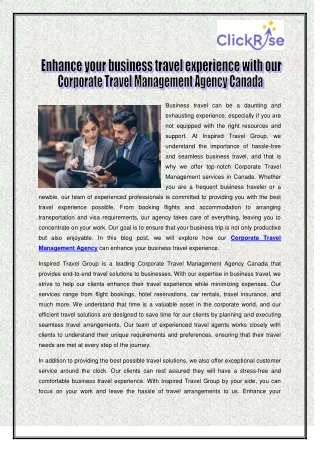 Enhance your business travel experience with our Corporate Travel Management Agency Canada
