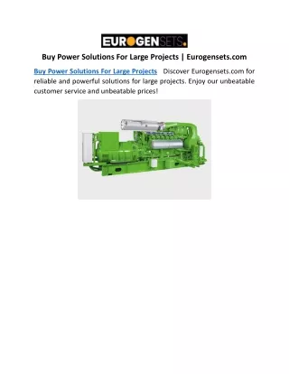 Buy Power Solutions For Large Projects | Eurogensets.com