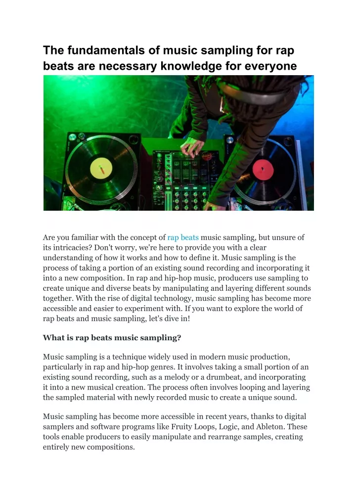 the fundamentals of music sampling for rap beats