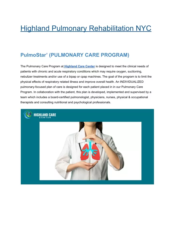 highland pulmonary rehabilitation nyc