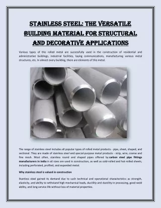 Stainless Steel: The Versatile Building Material for Structural and Decorative A