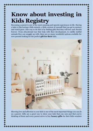 Know about investing in Kids Registry