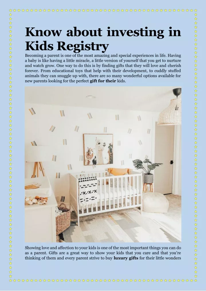 know about investing in kids registry becoming