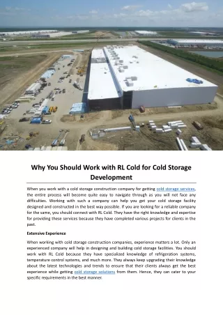 Why You Should Work with RL Cold for Cold Storage Development