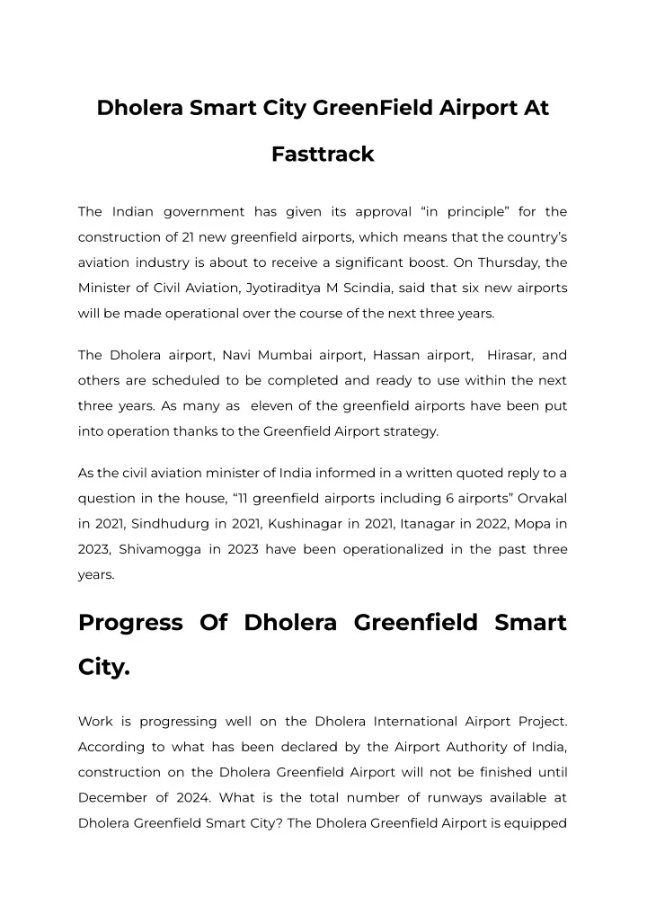 dholera smart city greenfield airport at