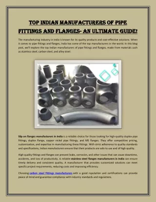 Top Indian Manufacturers of Pipe Fittings and Flanges- An Ultimate Guide!