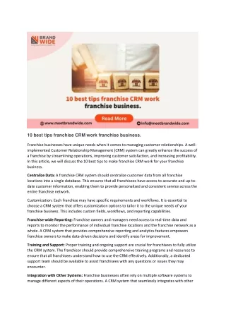 10 best tips franchise CRM work franchise business