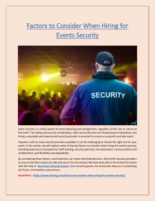 Factors to Consider When Hiring for Events Security