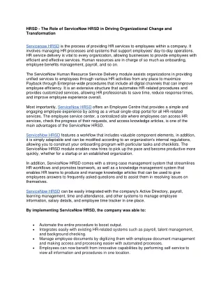 hrsd the role of servicenow hrsd in driving