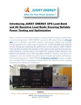 Introducing JUNXY ENERGY's UPS Load Bank and AC Resistive Load Bank