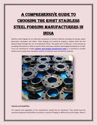 A Comprehensive Guide to Choosing the Right Stainless Steel Forging Manufacturer