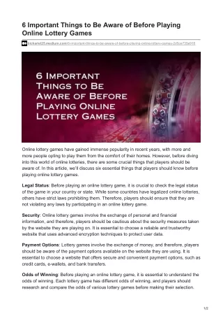 6 Important Things to Be Aware of Before Playing Online Lottery Games