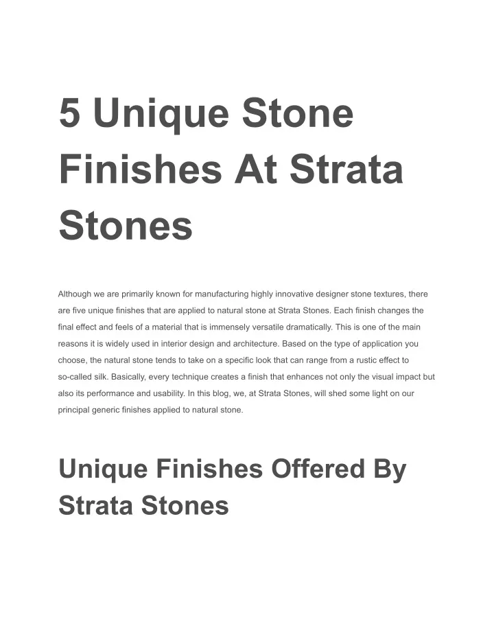 5 unique stone finishes at strata stones