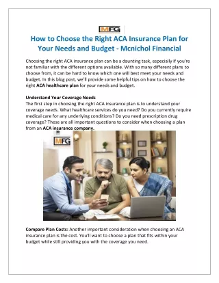 Get Affordable Coverage with a Trusted ACA Insurance Company