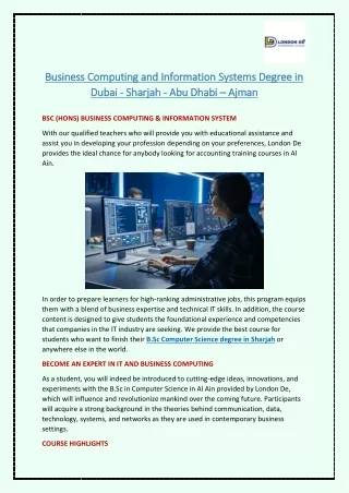 business computing and information systems degree