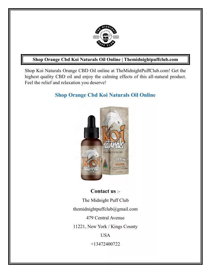 shop orange cbd koi naturals oil online