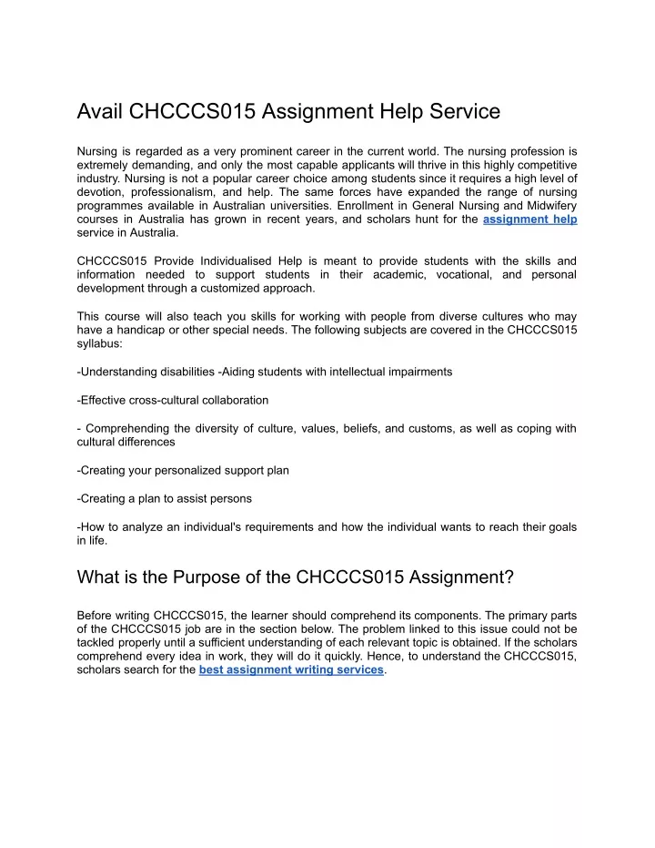 avail chcccs015 assignment help service