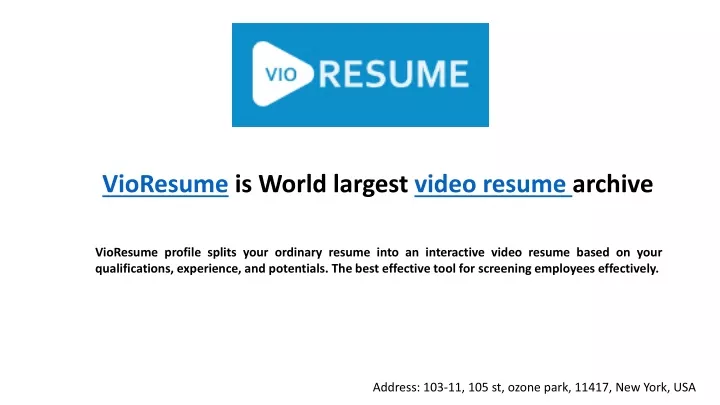 vioresume is world largest video resume archive