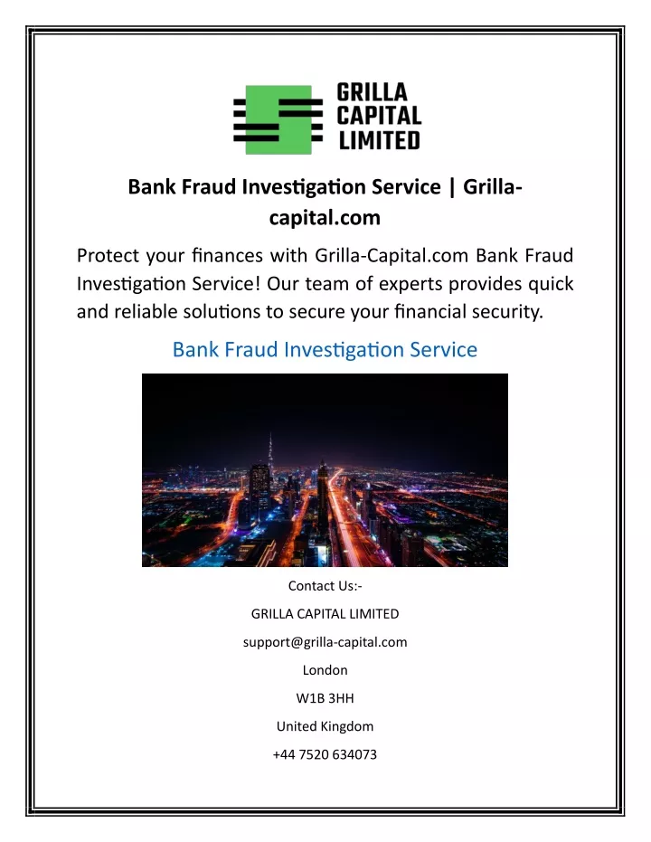 bank fraud investigation service grilla capital