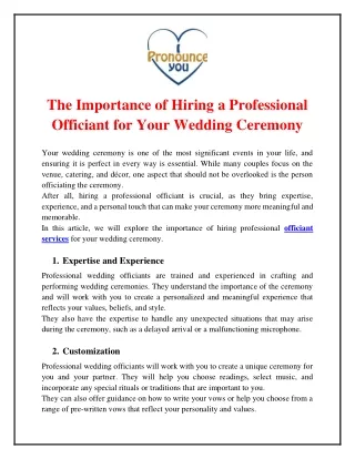 The Importance of Hiring a Professional Officiant for Your Wedding Ceremony