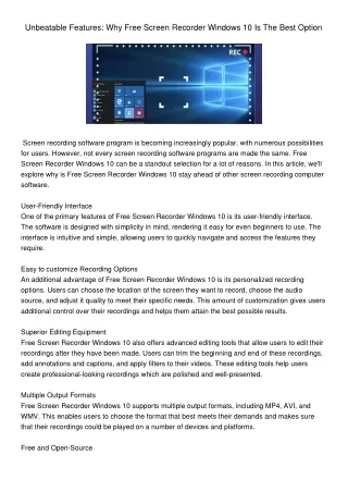 unbeatable features why free screen recorder