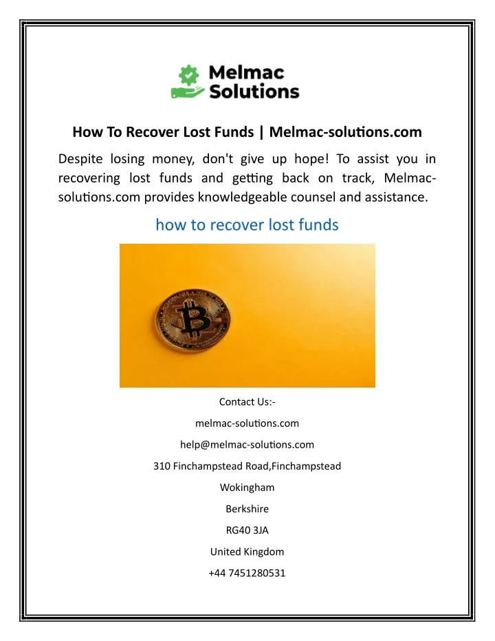 how to recover lost funds melmac solutions com