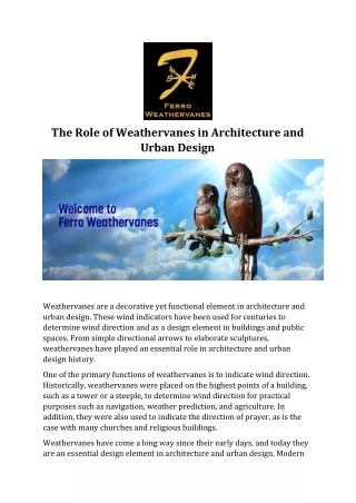The Role of Weathervanes in Architecture and Urban Design