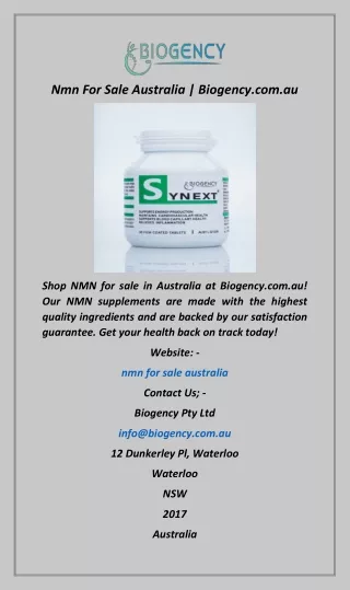 Nmn For Sale Australia  Biogency.com