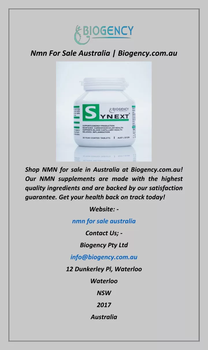 nmn for sale australia biogency com au