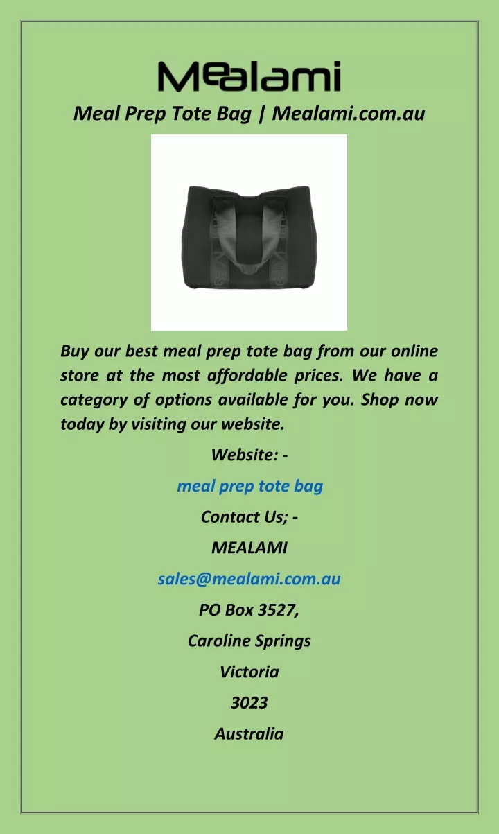 meal prep tote bag mealami com au