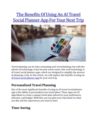 The Benefits Of Using An AI Travel Social Planner App For Your Next Trip