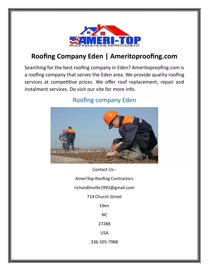 roofing company eden ameritoproofing com