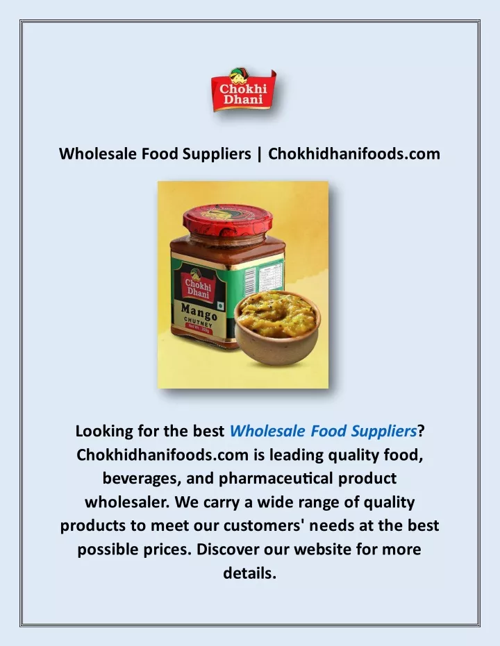 wholesale food suppliers chokhidhanifoods com