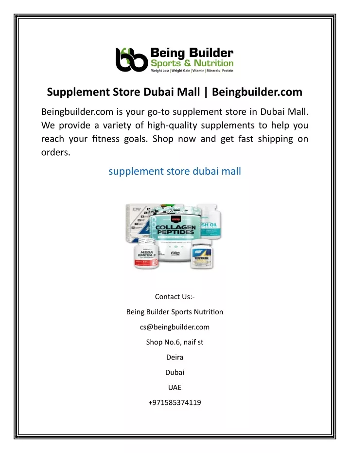 supplement store dubai mall beingbuilder com