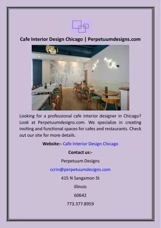 Cafe Interior Design Chicago  Perpetuumdesigns