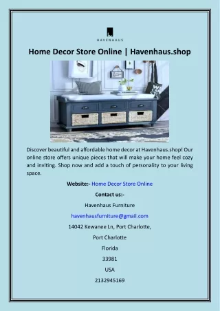 Home Decor Store Online  Havenhaus.shop