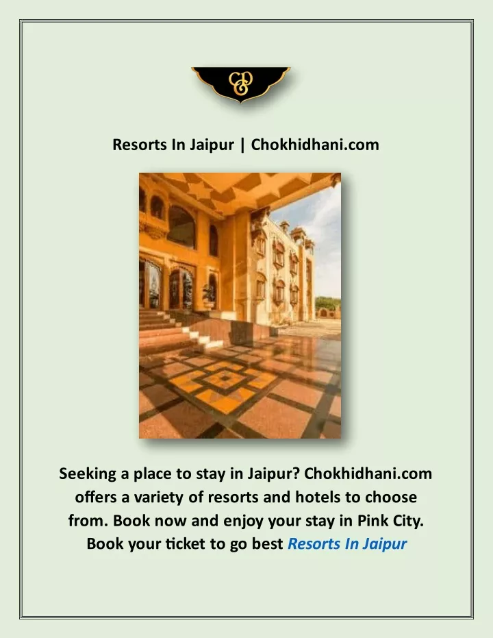 resorts in jaipur chokhidhani com