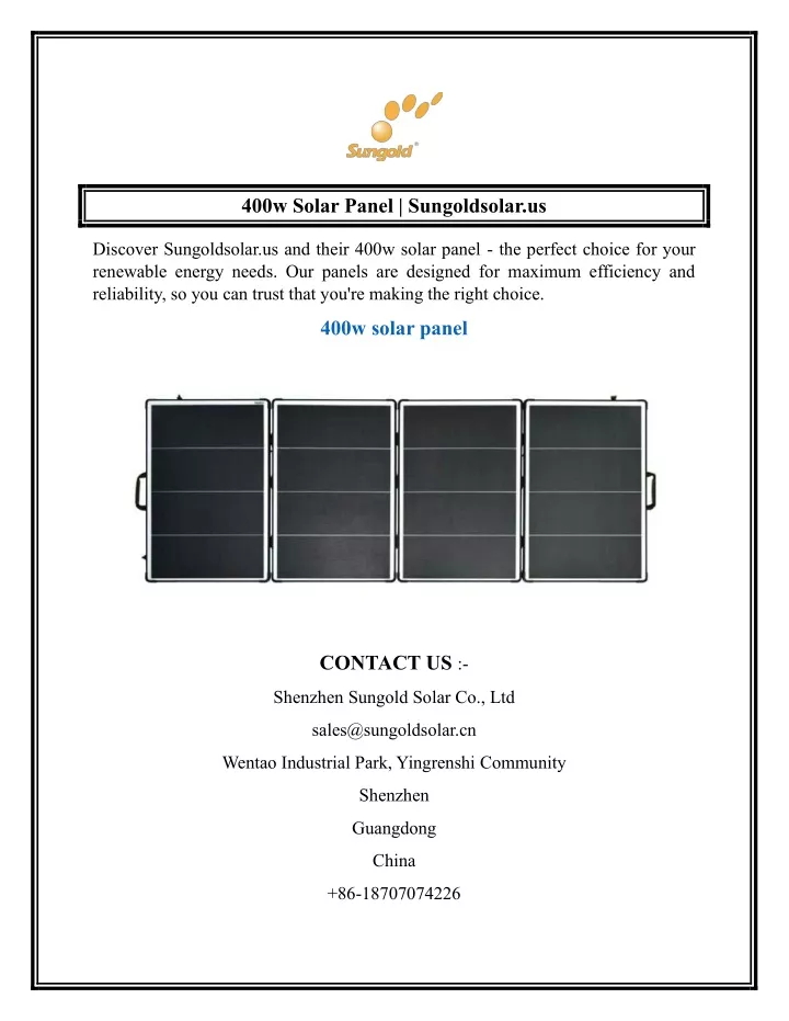 400w solar panel sungoldsolar us