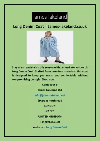 Long Denim Coat  James lakeland co uk