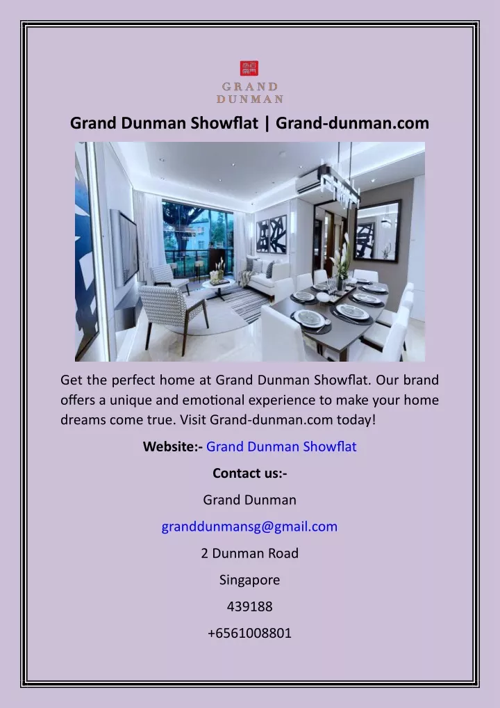 grand dunman showflat grand dunman com