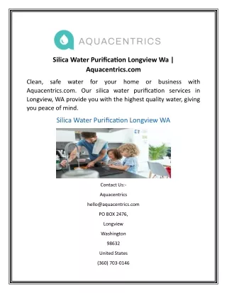 Silica Water Purification Longview Wa