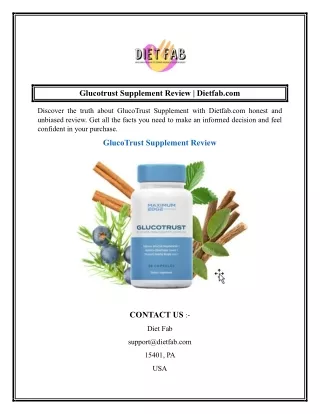 Glucotrust Supplement Review  Dietfab.com