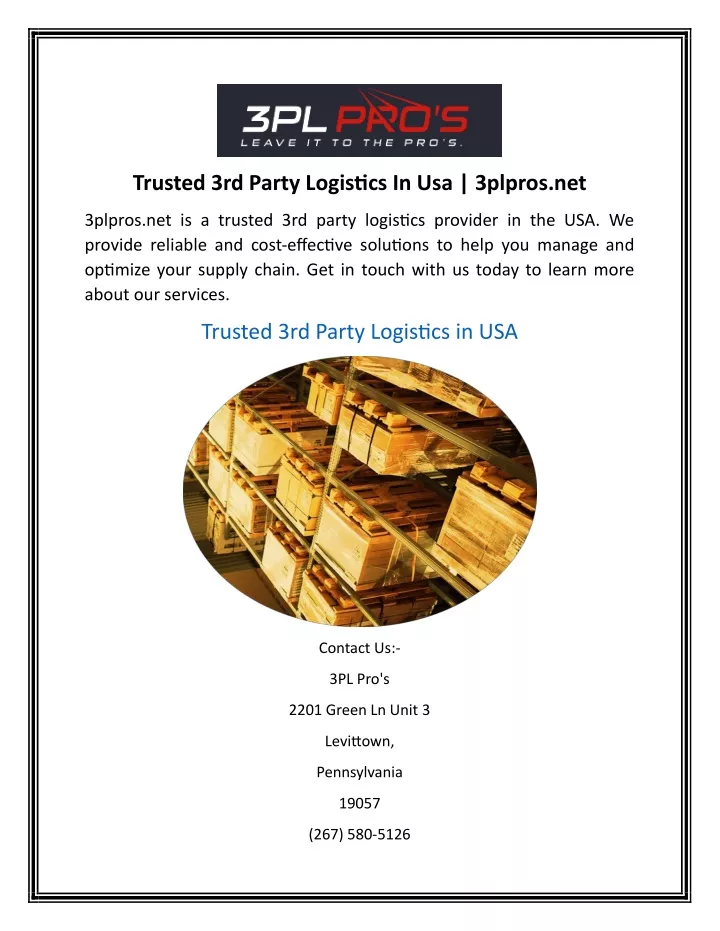 trusted 3rd party logistics in usa 3plpros net