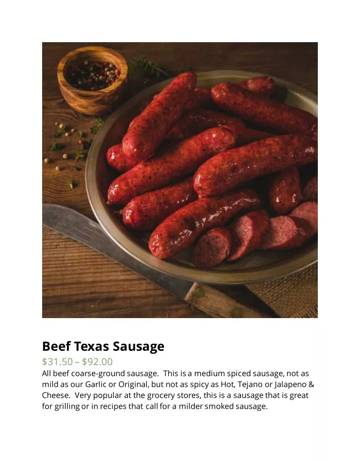 beef texas sausage 31 50 92 00 all beef coarse