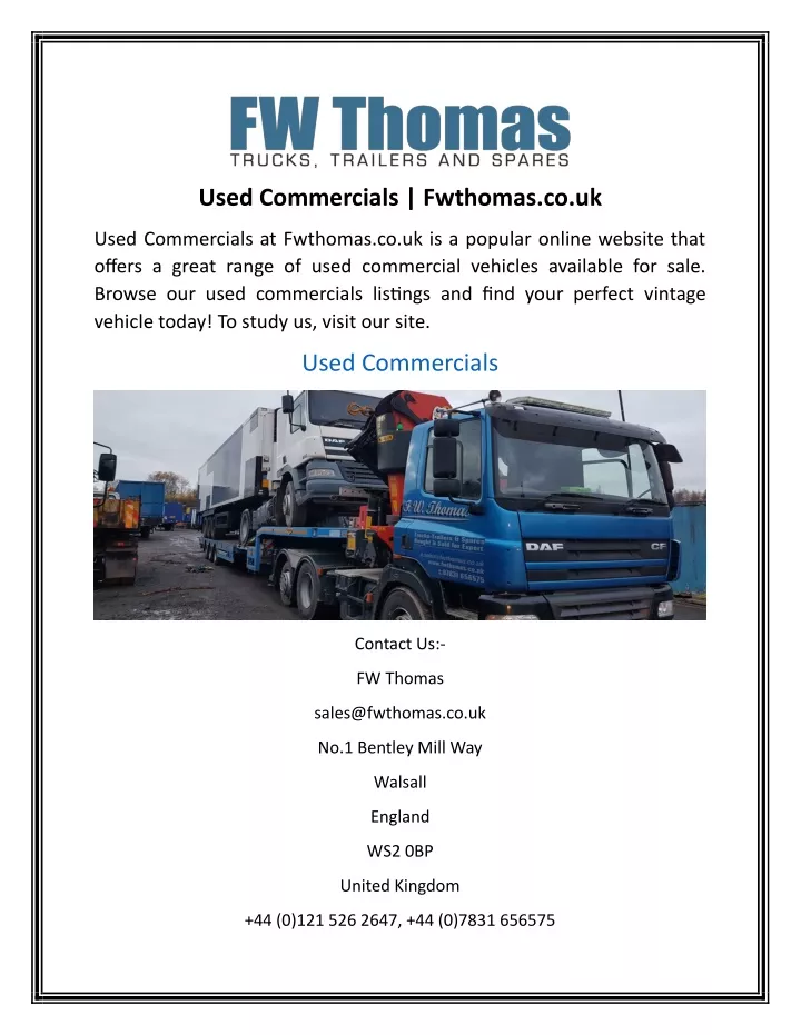 used commercials fwthomas co uk