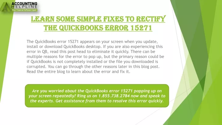 learn some simple fixes to rectify the quickbooks error 15271